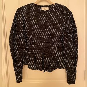 L’Academie black and white polka dot puff sleeve blouse
